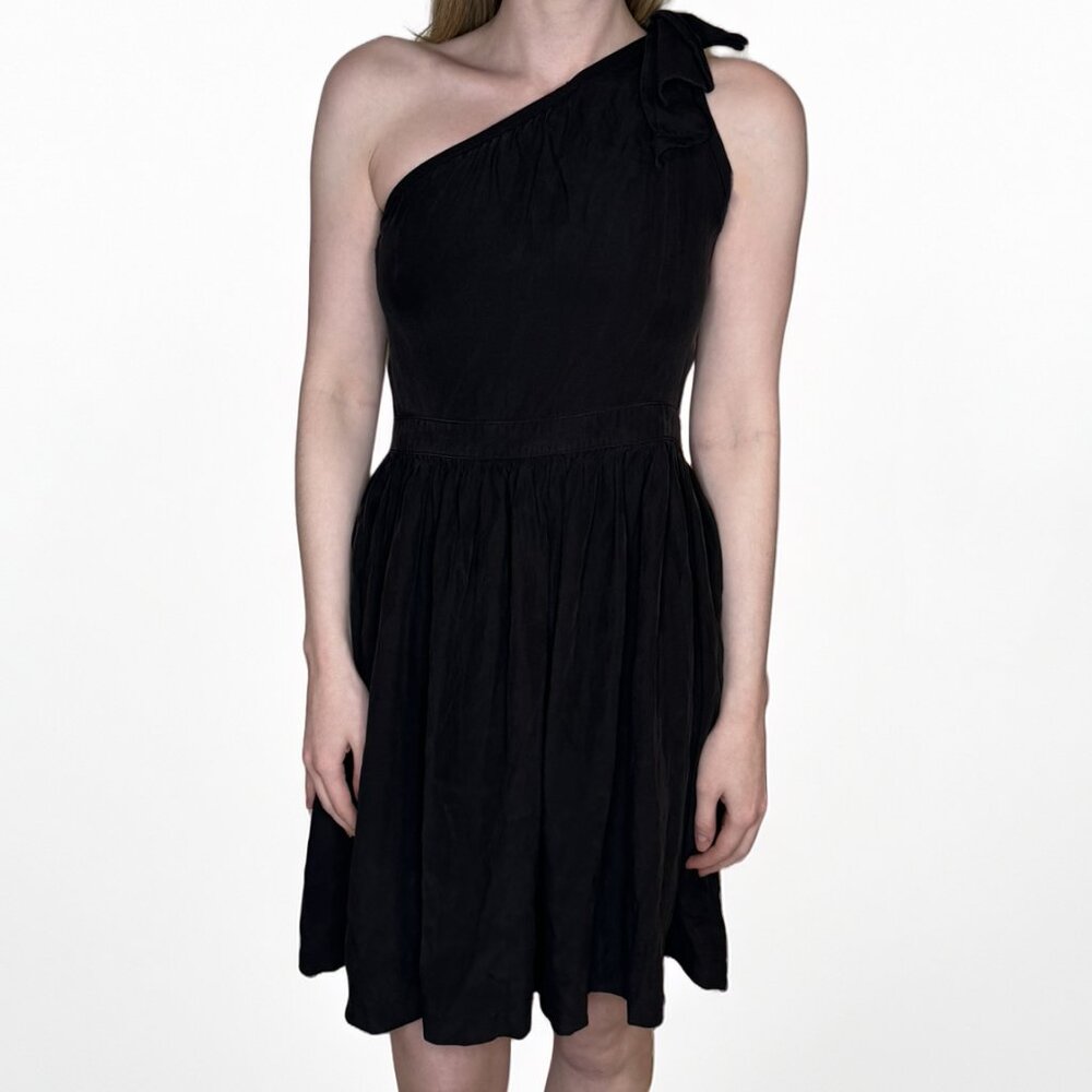 NEW - 212 Collection - One-shoulder Black Silk Mini Dress with a Bow - size 4